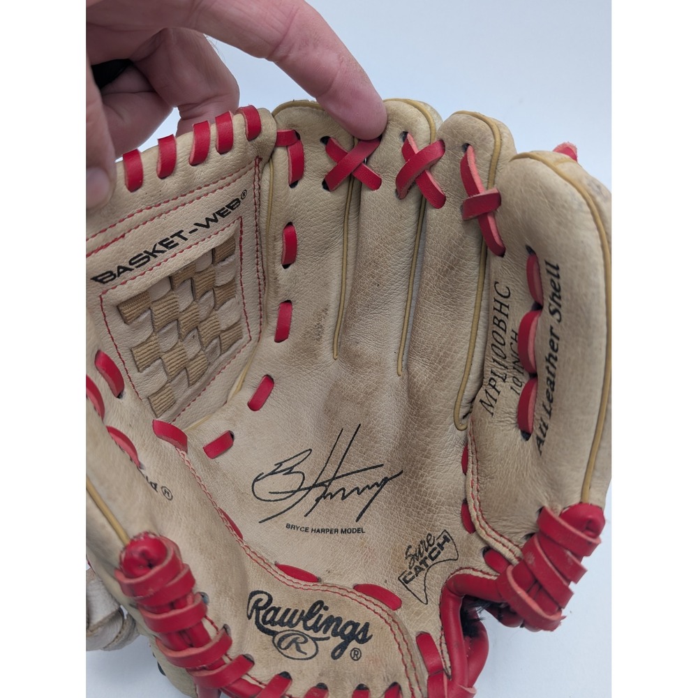 Rawlings Bryce Harper 10 Inch Youth Baseball Glove Tan Red MPL100BHC RH Throw - Picture 7 of 11